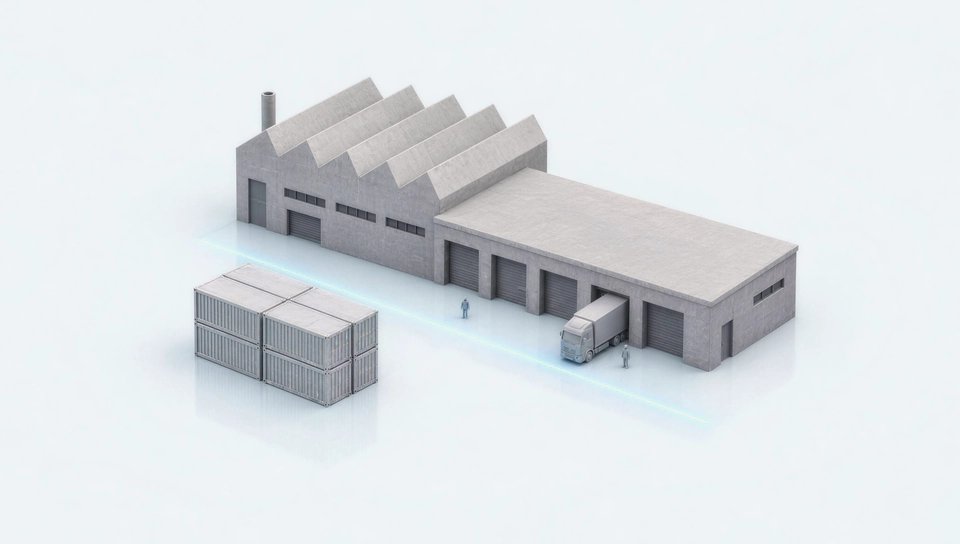 Clay model of a factory and a warehouse