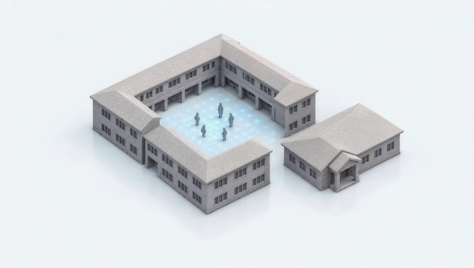Clay model of a school around a courtyard